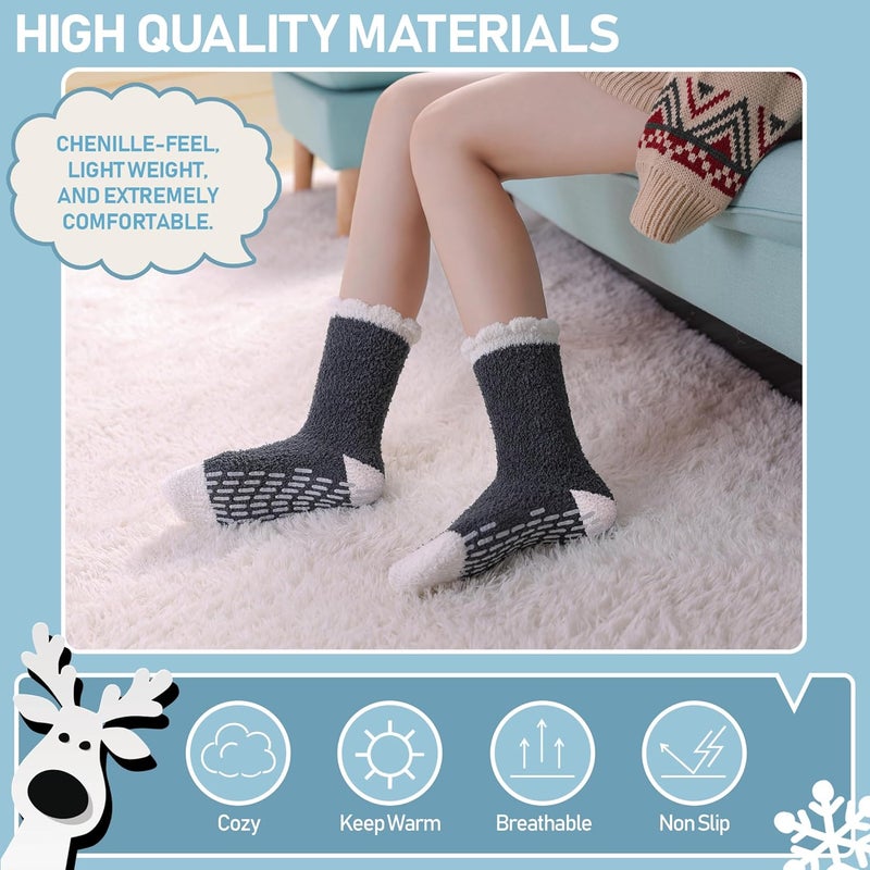 Yebing Store Non Slip Hospital Socks for Women with Grips Fuzzy Cozy Anti Skid Slipper Socks Winter Warm Soft Fluffy Sleep Socks - Image 5